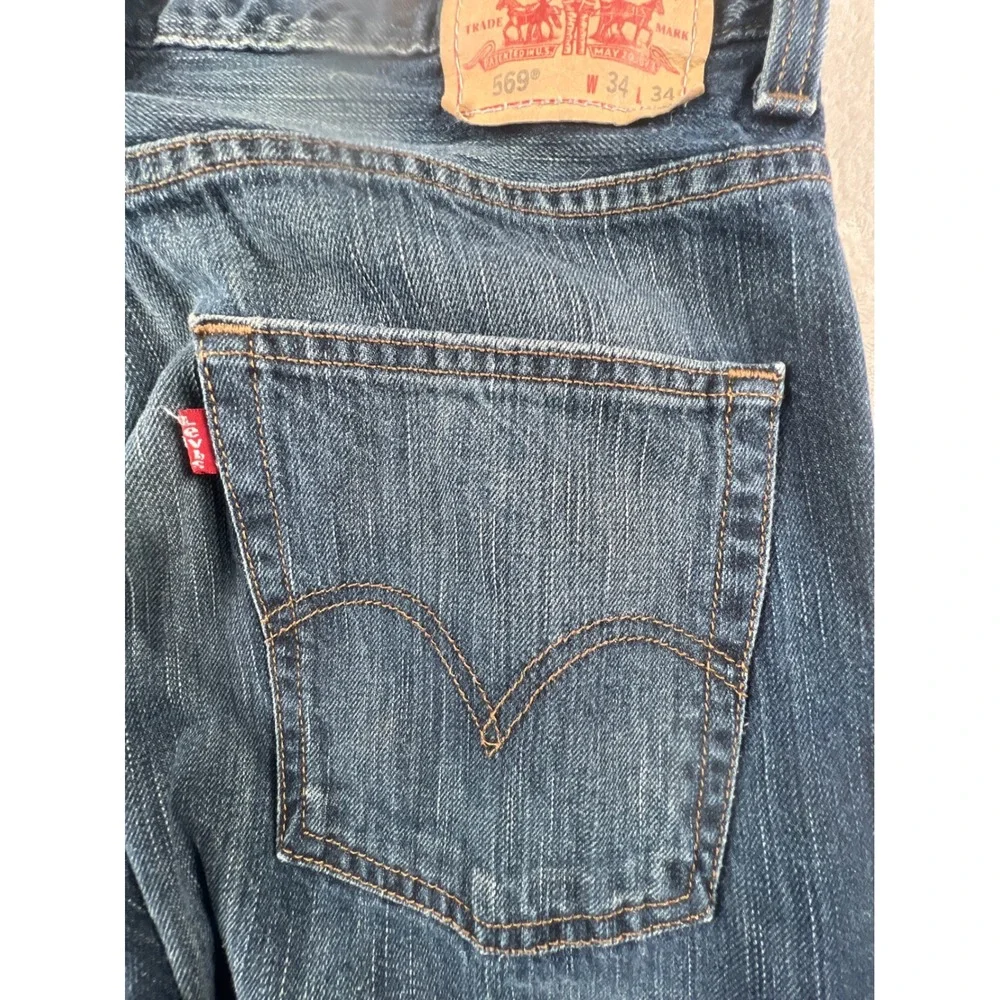 Levis 569 Loose Straight Leg Jeans Mens 34x34 Dark Wash Blue Denim Baggy Skater